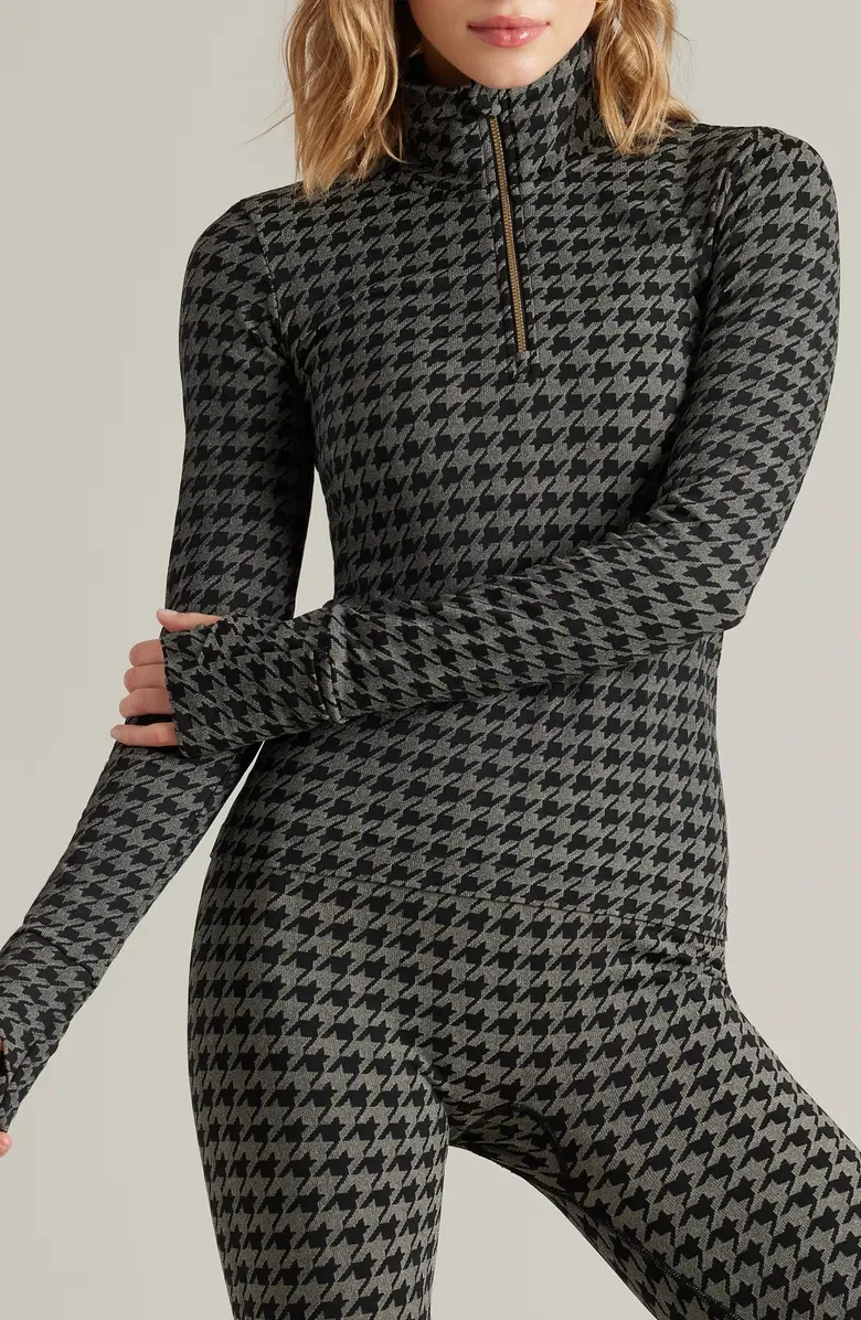 Rhone 1/4 Zip Top Womens Medium Black Houndstooth Seamless Base Layer NWT