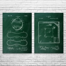 Baseball Patent Wall Art Set of 2 Poster, Canvas or Framed Baseball Art