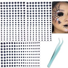 Black Face Gems, Self-Adhesive Rhinestones 3/4/5/6 mm DIY Face Halloween-Black