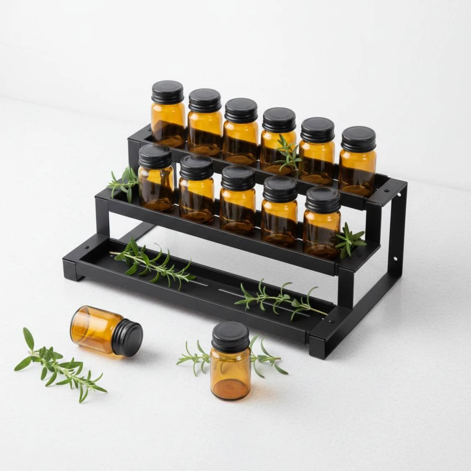 Three-Tier Seasoning Storage Area Saving Cabinet Shelf Riser Easy to Clean