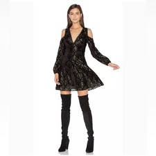 Alice + Olivia Aria Metallic cold shoulder mini dress Sz 6