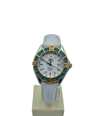 Breitling Lady J weißes Zifferblatt Damenuhr D52065 Stahl / Gold Quarz 31 mm