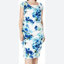 Adrianna Papell white blue floral knee length church casual dress size 12
