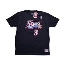 Mitchell Ness Men's Allen Iverson 3 Philadelphia 76ers T-Shirt Black Size XL
