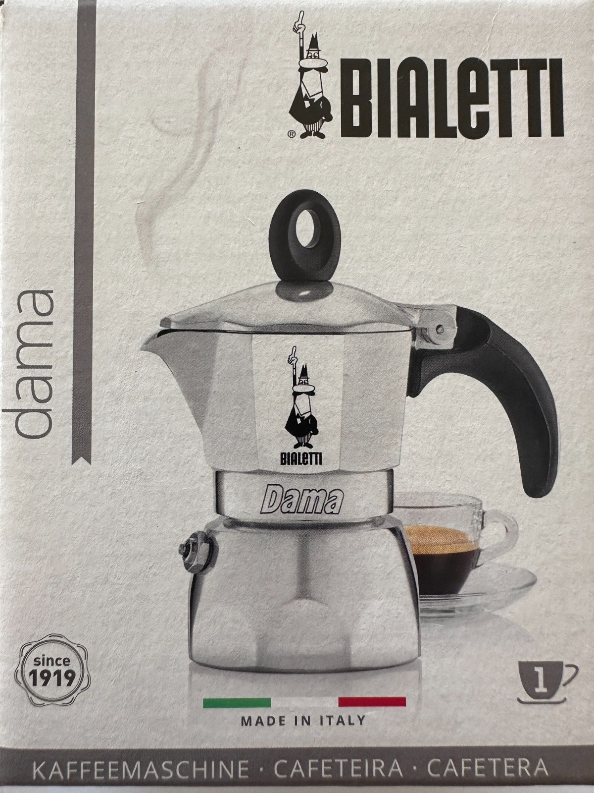 BIALETTI - CAFFETTIERA DAMA 1 TAZZA   MANICO IN SILICONE -  MADE IN ITALY