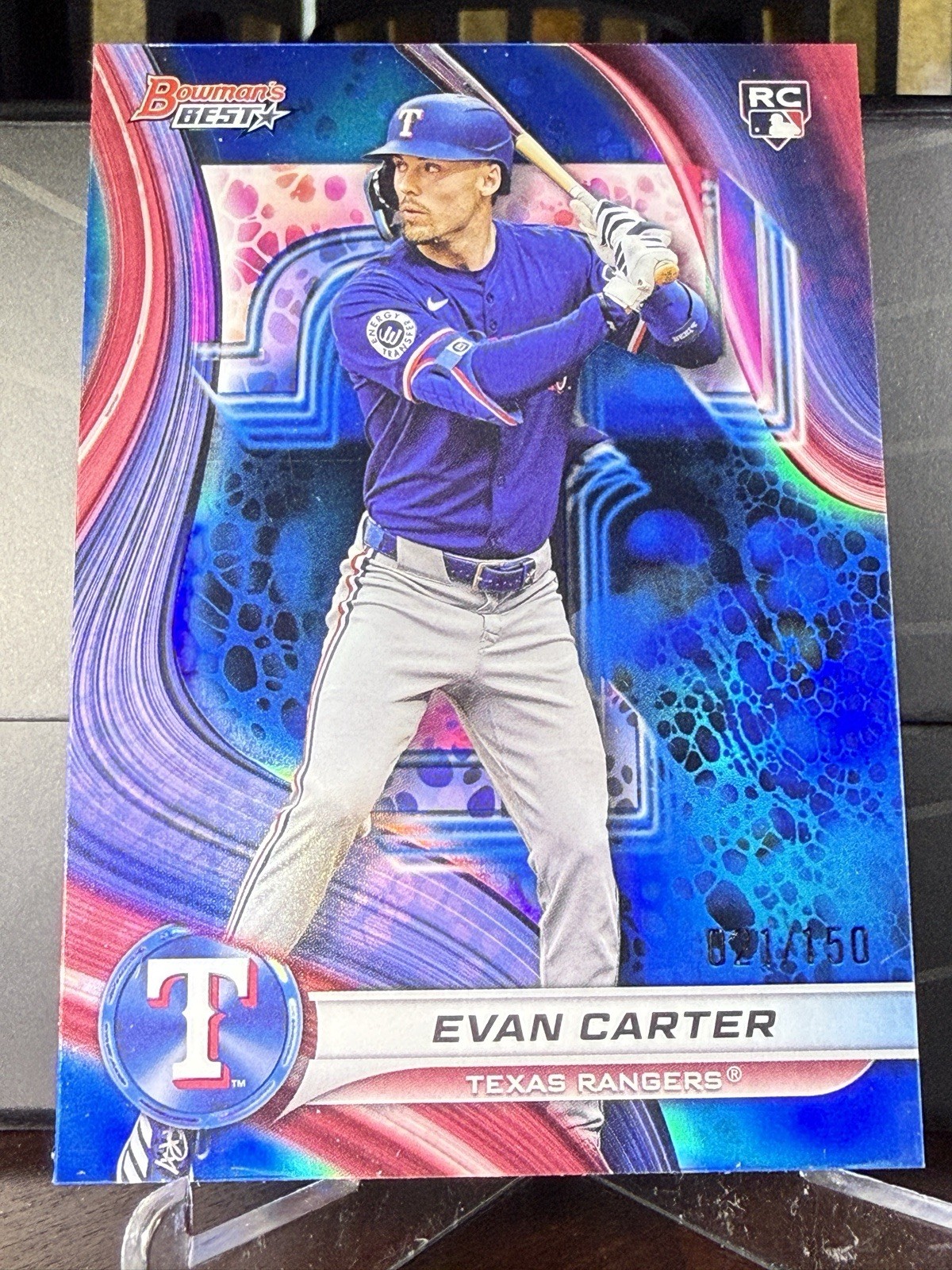 2024 Evan Carter Bowman’s Best Blue Refractor Rookie #66 21/150