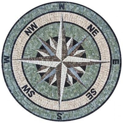 Artisanal Elegance: Handcrafted Compass & Pool Tile Medallion Marble Mosaic Art
