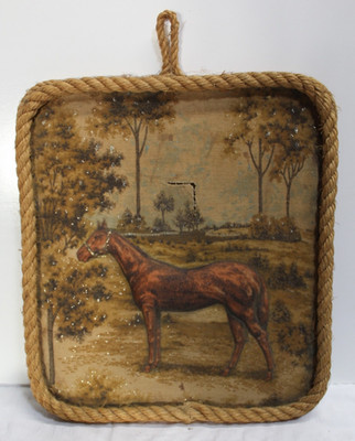 Vintage 3D Stuffed Puff Fabric Rope Framed Picture of Horse 12.5''x14''