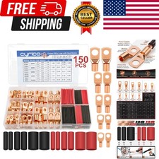 Copper Battery Cable Ends Wire Lugs Assortment Kit AWG 2 4 6 8 10 Gauge 150pcs