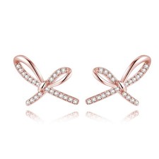 Reffeer Solid 925 Sterling Silver Bow Studs Earrings for Women Teens CZ Bow P...