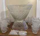 Vintage Anchor Hocking Wexford 39 Piece Glass Punch Bowl Set With Original Box
