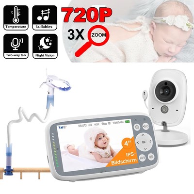 4''LCD Babyphone mit Kamera Tragbares VOX Modus Temperaturerkennung Wecker