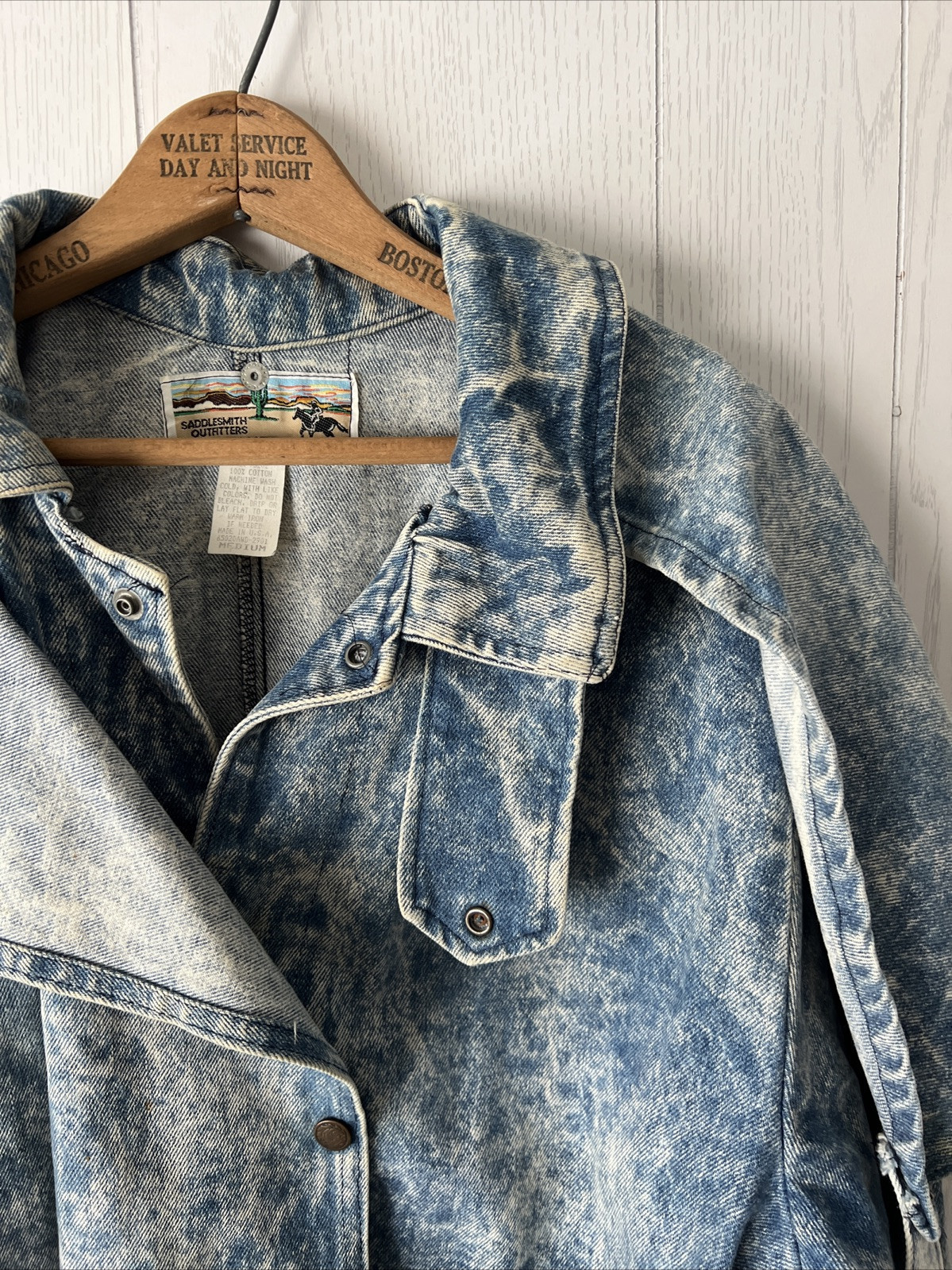 VTG 1980’s Saddlesmith Outfitters Action Denim Duster Acid Wash Coat Chore Ranch