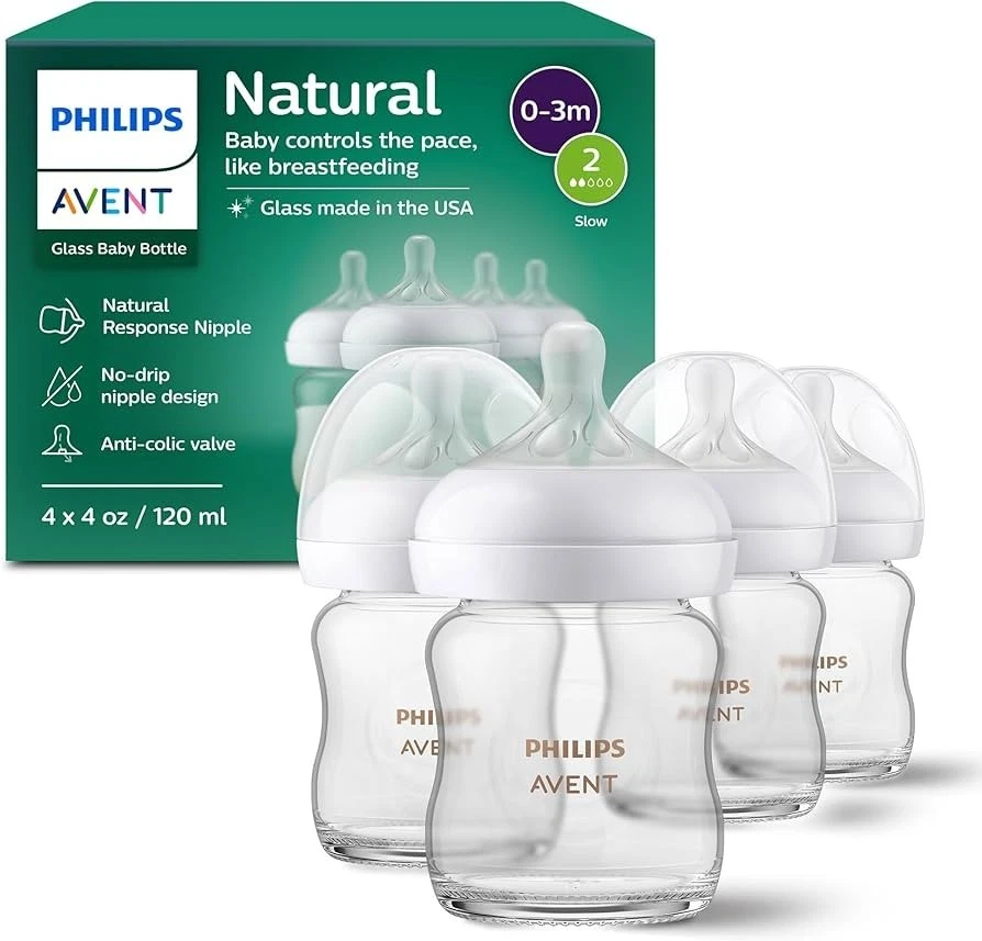 Philips Avent Natural Glass Baby Bottle Response Newborn - 4oz (4 PACK)