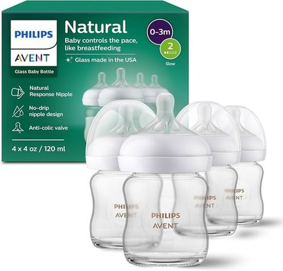 Philips Avent Natural Glass Baby Bottle Response Newborn - 4oz (4 PACK)