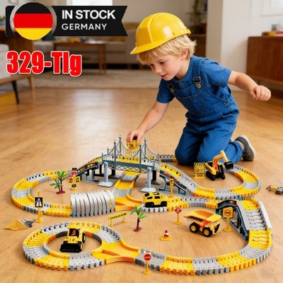 Autorennbahn Rennbahn 6 Autos Bagger Spielzeug Spielzeugautos Autobahn Kinder DE