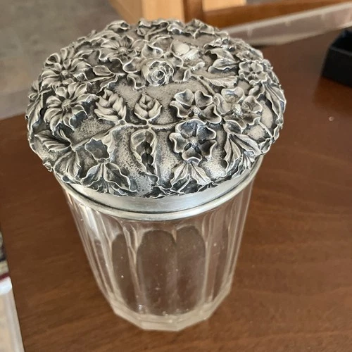 Rare Antique S Kirk & Son  sterling silver repousse tea caddy Estate