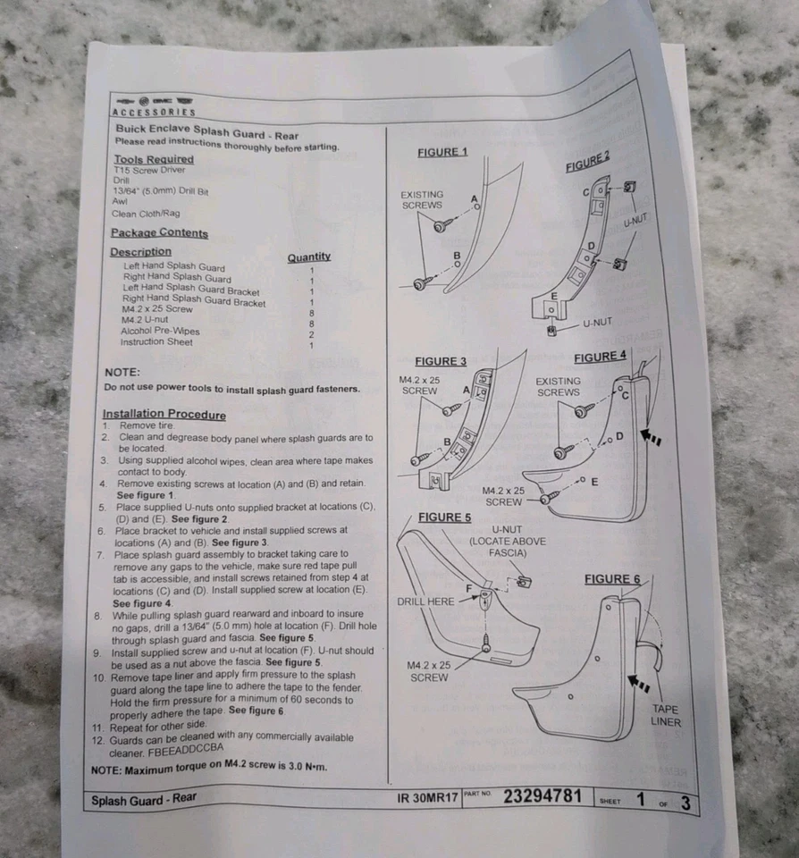 2020-2024 Buick Enclave Avenir Rich Garnet Front & Rear Molded Splash Guard GM - Imagem 4 de 4