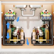 Under Sink Organizer, 2 Pack 2 Tier Under Sink Organizers and Storage, Slide