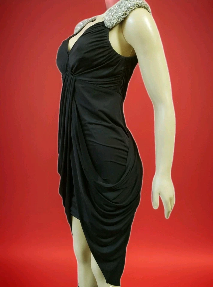 Vestido ABS Collection by Allen Schwartz negro cóctel adornado hombros 4 #1 Foto 3 de 4