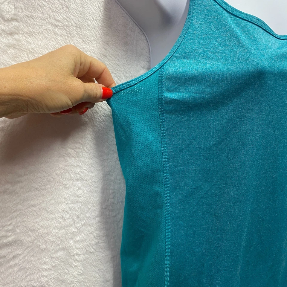 Camiseta sin mangas Nike Dri-Fit para mujer azul medio Swoosh cuello redondo ropa deportiva espalda deportiva Foto 3 de 4