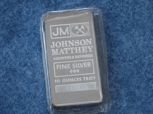 Johnson Matthey .999 Silver 10 Oz Ingot Bar BU Struck Type Ser# 441475 B6957