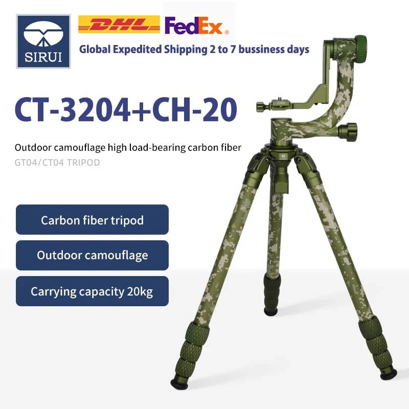 Sirui CT3204 Outdoor Camo Carbon Fiber Tripod Set CH20 Gimbal Head Heavy Duty - Image 2 of 4