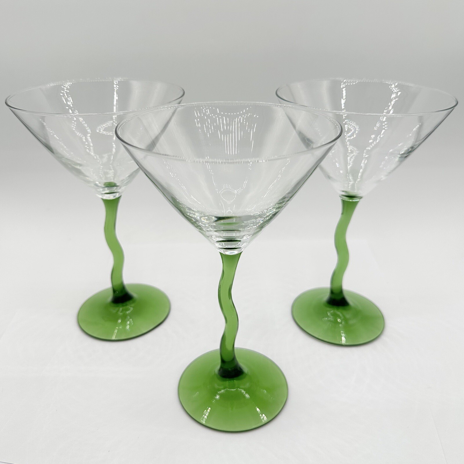 Libbey Green Z Stem Martini Cocktail Cosmo Glasses Zig Zag 8 oz Set of 3 Vintage eBay
