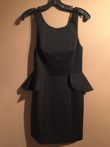 BCBGMaxAzria Classic Style Club Party Dress In Black Peplum Detail Size M - Picture 2 of 6