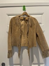 Western Fringe Suede Short Leather Jacket Women’s Med. Cowgirl Boho Open