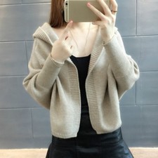 Lady Girls Open Knitted Sweater Cardigan Coat Hoodies Casual Batwing Sleeve Cute
