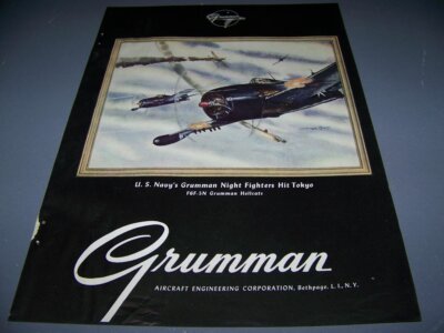 1940'S GRUMMAN ''F6F-5N HELLCAT FIRING''..1-PAGE SALES AD...RARE! (434W)
