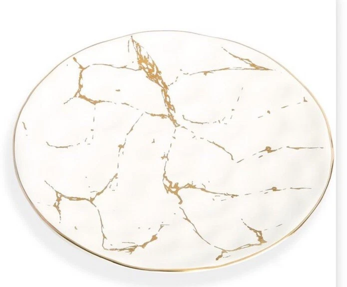 Classic Touch Decor Set Of 4 Gold-White Marble Dessert Plate 6”