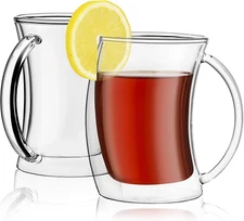 Caleo Collection Glass Coffee Cups Double Wall Insulated Mugs Set of 2 Glasses (
