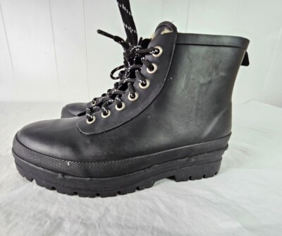 Chooka Redmond Hiker Rain Boots Faux Fur Lined Lace Up Black Size