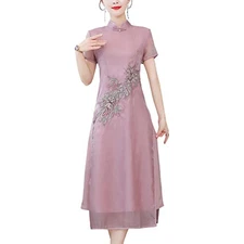 Women's Retro Elegant Hight Neck A Line Casual Comfortabel Swing Midi Dress