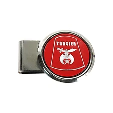 Vintage Tangier Masonic Shrine Enamel Metal Money Clip Round