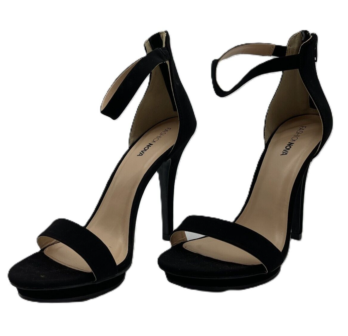 Fashion Nova Womens Black Suede Ankle Strap Zipper Open Toe Platform Heels  Sz 10