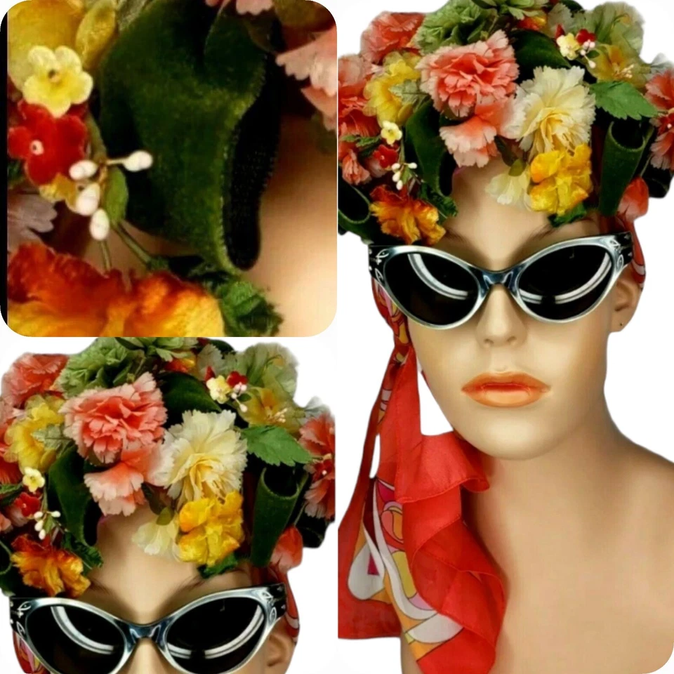 Sombrero anillo moño floral sombrerero terciopelo perlas cuentas flor festival boda Foto 4 de 4