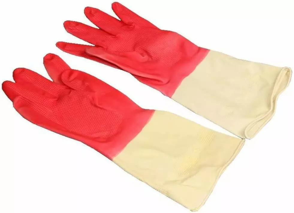 3 Pairs Household Red Rubber LATEX LINED Washing Up Gloves Long Cuffs UK STOCK