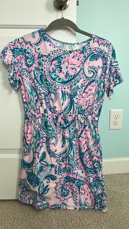Lilly Pulitzer Girls Stasia Dress Pink Tropics Tangerine Dream Size XL 12-14 EUC