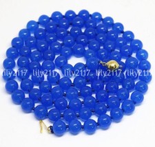 Beautiful Natural 10mm Blue Jade Round Gemstone Beads Necklace 18-36'' AAA