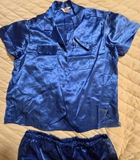 Vintage 90s Sabrina for Mervyn's L Blue Button Nightie Sleep Wear Top Bottom 34"