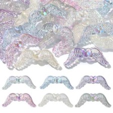 30x Acrylic Heart Feather Angel Wings Loose Spacer Beads for DIY Jewelry Making