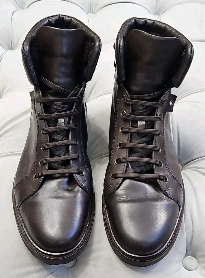 Ermenegildo ZEGNA A1431X Brown Leather Sherpa LaceUp Boots Mens Shoes 11 $1250 - Image 3 of 4