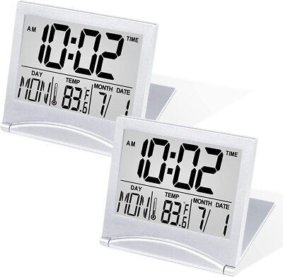 Betus Digital Travel Alarm Clock Foldable LCD Clock Compact Desk Clock Pack of 2