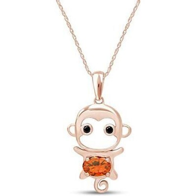 Simulated Citre Monkey Animal Cartoon Pendant Necklace 14K Gold Plated Silver
