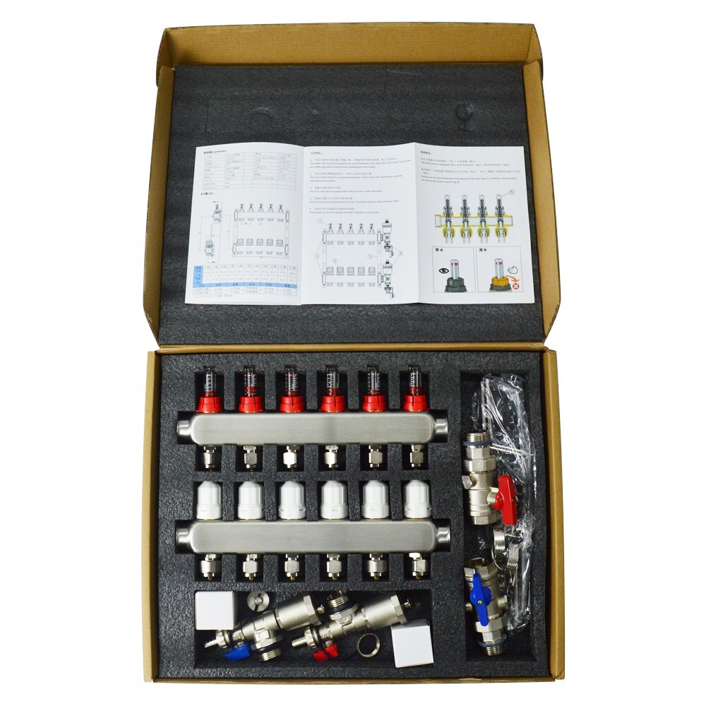 Renovation 6-Branch G1/2"PEX Radiant Floor Heating Manifold Set Water Distributo
