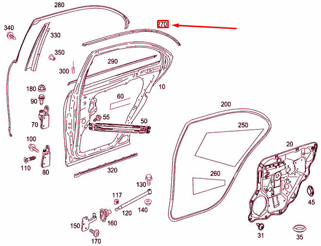 MERCEDES-BENZ S W221 Rear Right Window Frame Top Trim A2216980680