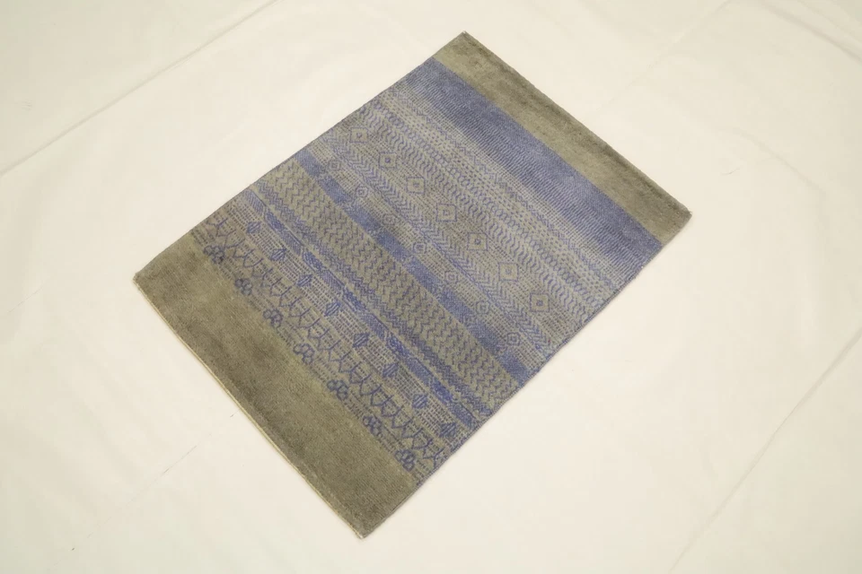 Gray Blue Gabbeh  Afghan Hand Knotted Striped Lori Baft 2'5"x3'4" Wool Area Rug - Image 3 of 4